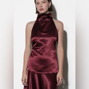 Greylin Cowl Funnel Neck Halter Top